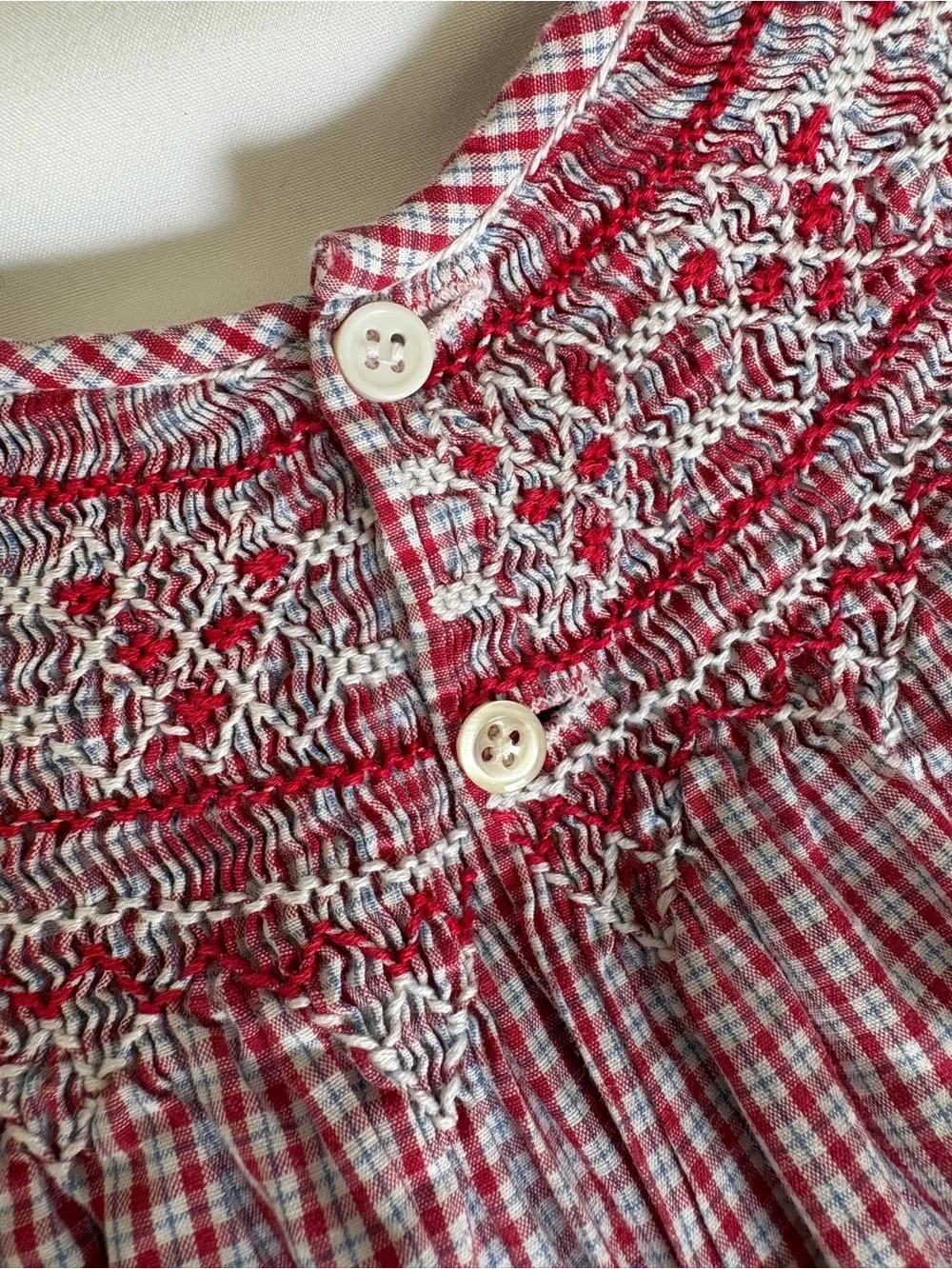 Girls' Reddish Pink Checked Smocked Formal Dress